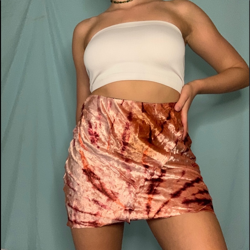 Free people tie dye skirt cropped peach and pink